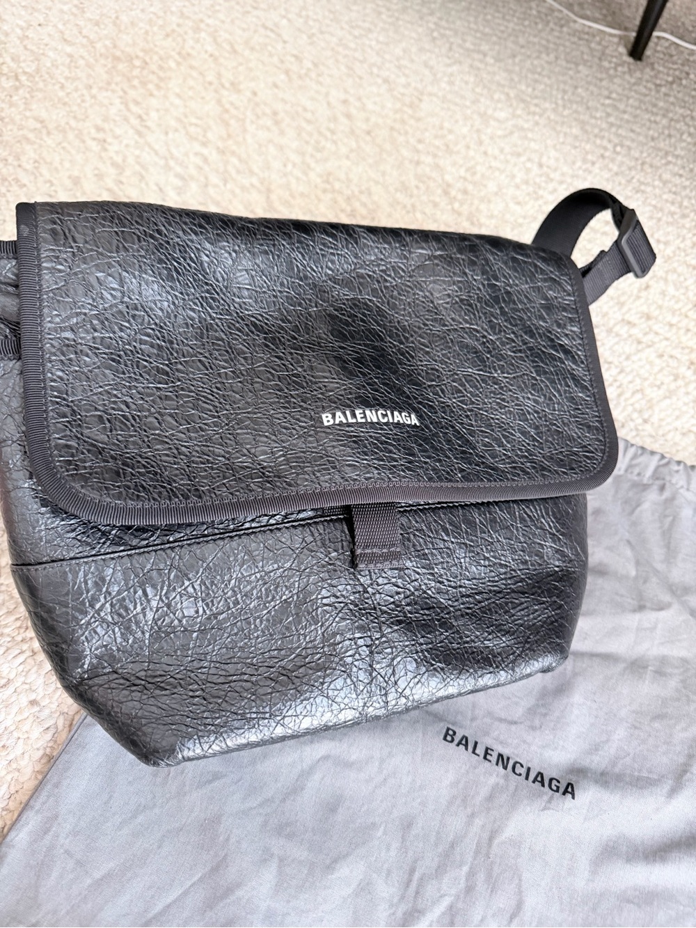 Balenciaga Black Explorer Messenger Arena Leather Bag